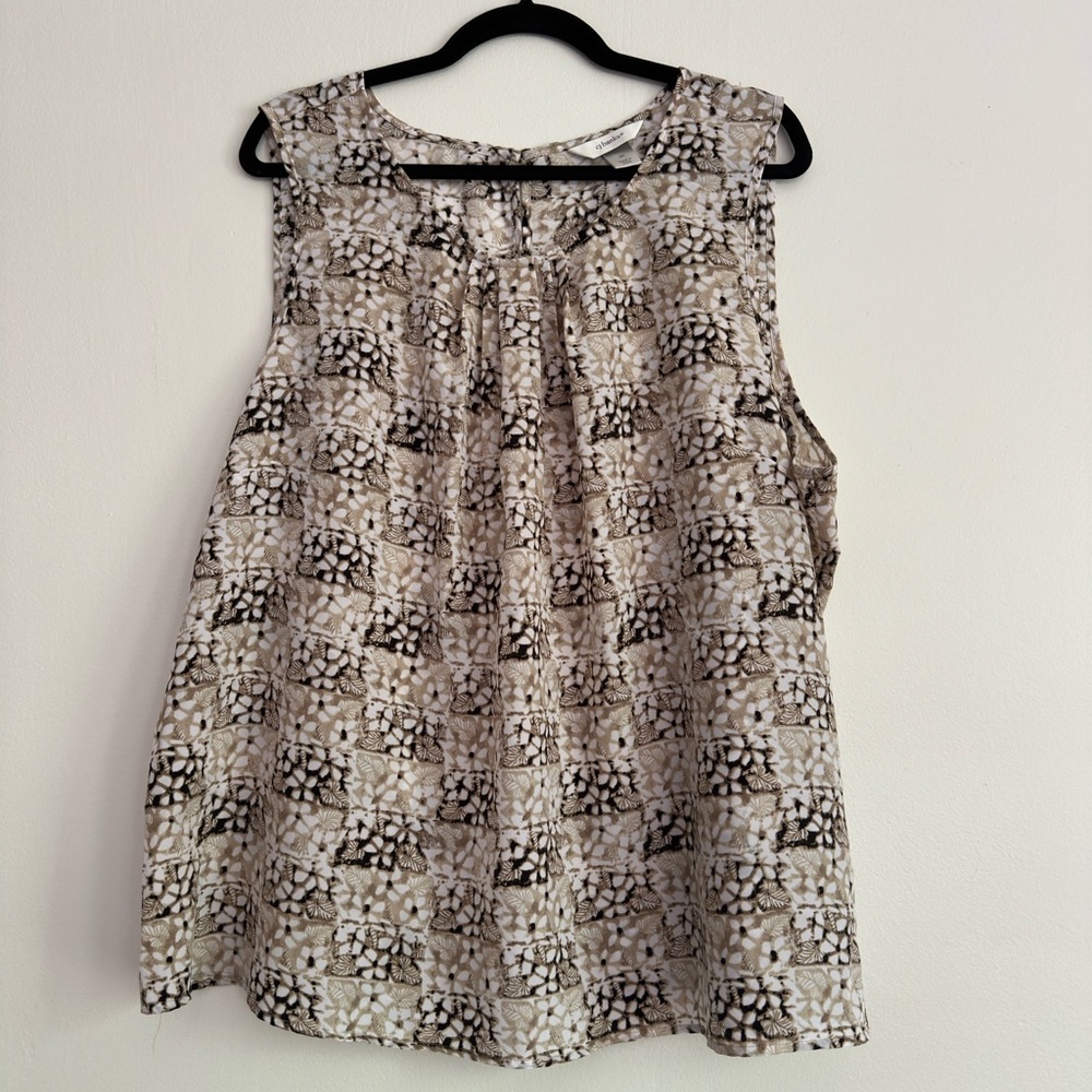 CJ Banks Cream and Brown Relaxed Sleeveless Tank Top